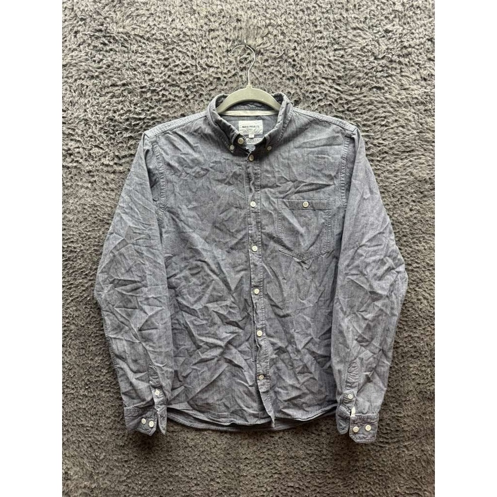 Norse Projects Anton Chambray Button Down Long Sleeve Shirt Gray Mens Size L